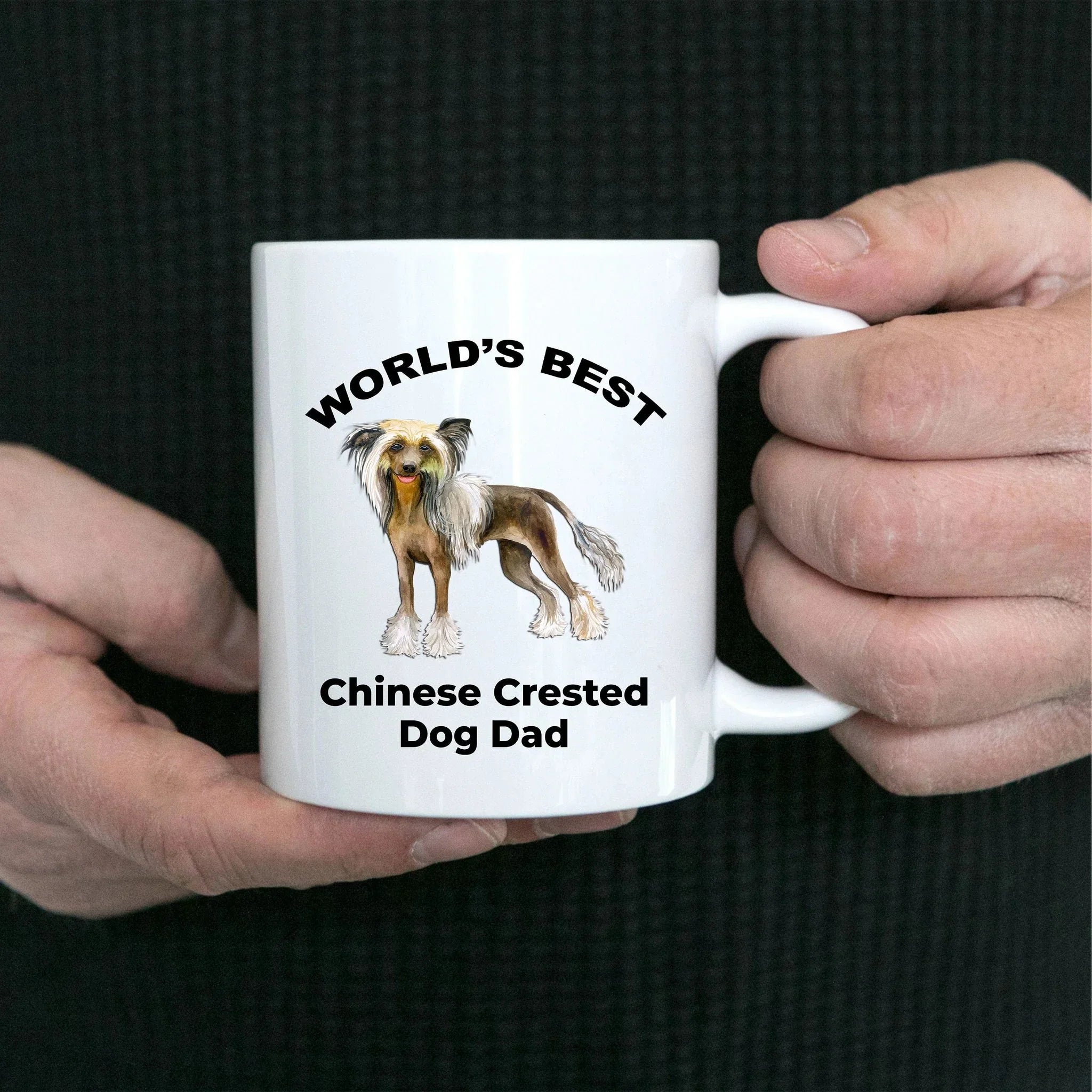 Chinese Crested Best Dog Dad custom ceramic coffee mug white, two-tone black red, navy, pink