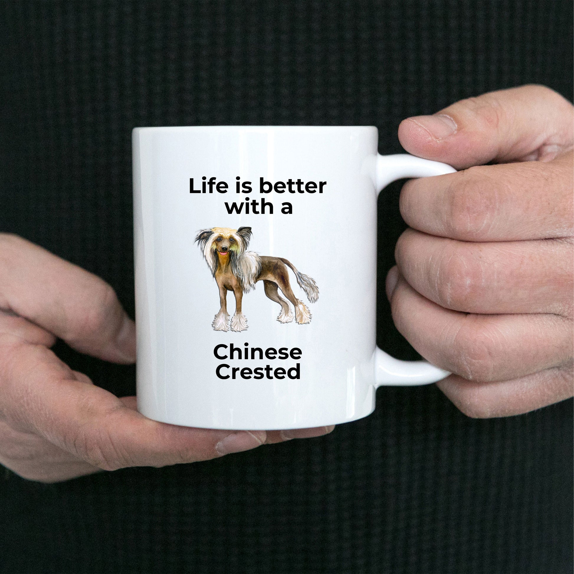 Chinese Crested Dog Lover ceramic Coffee mug - white, two-tone black, red, pink, navy -Life is better with a Chinese Crested - Mallard Moon Gift Shop