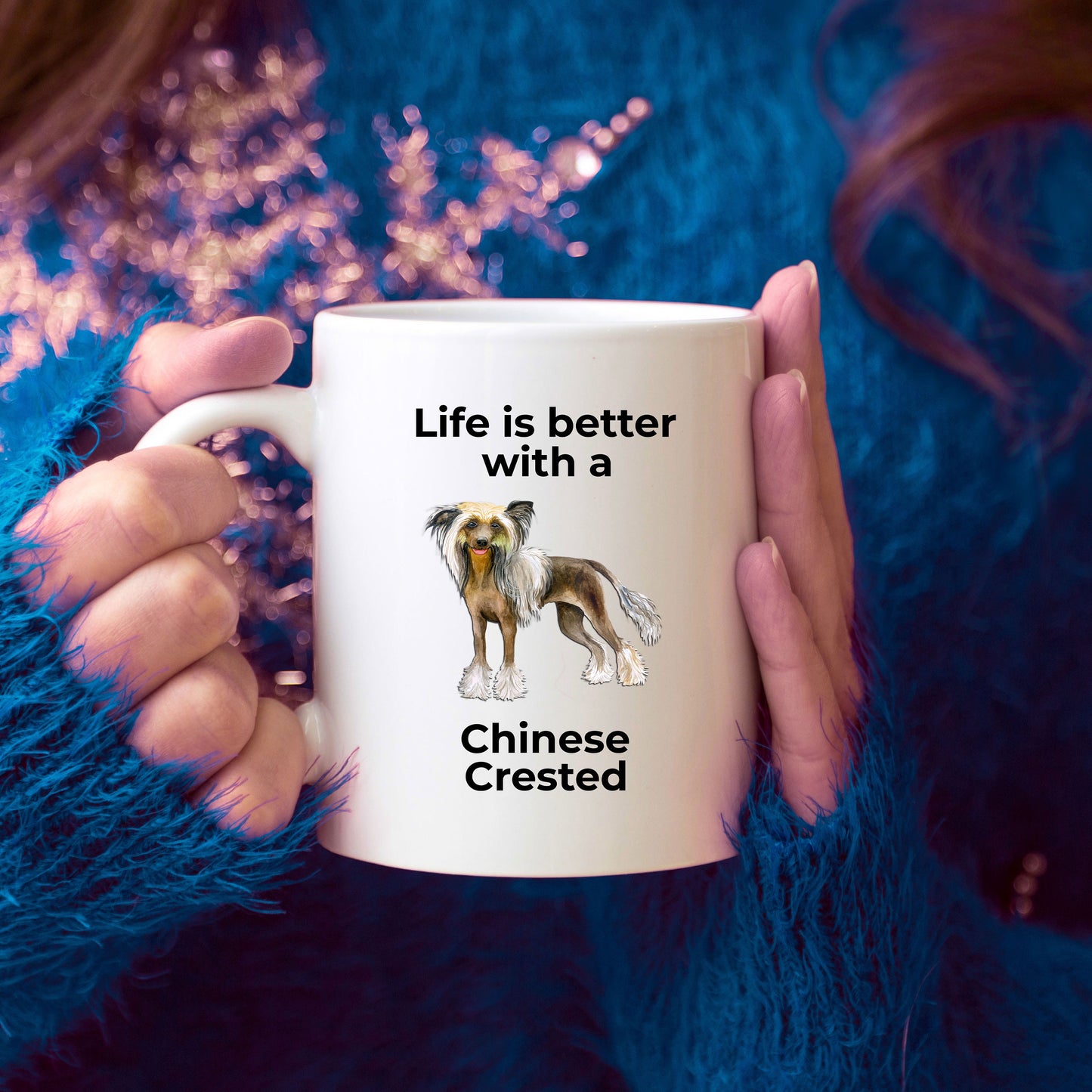 Chinese Crested Dog Lover ceramic Coffee mug - white, two-tone black, red, pink, navy -Life is better with a Chinese Crested - Mallard Moon Gift Shop