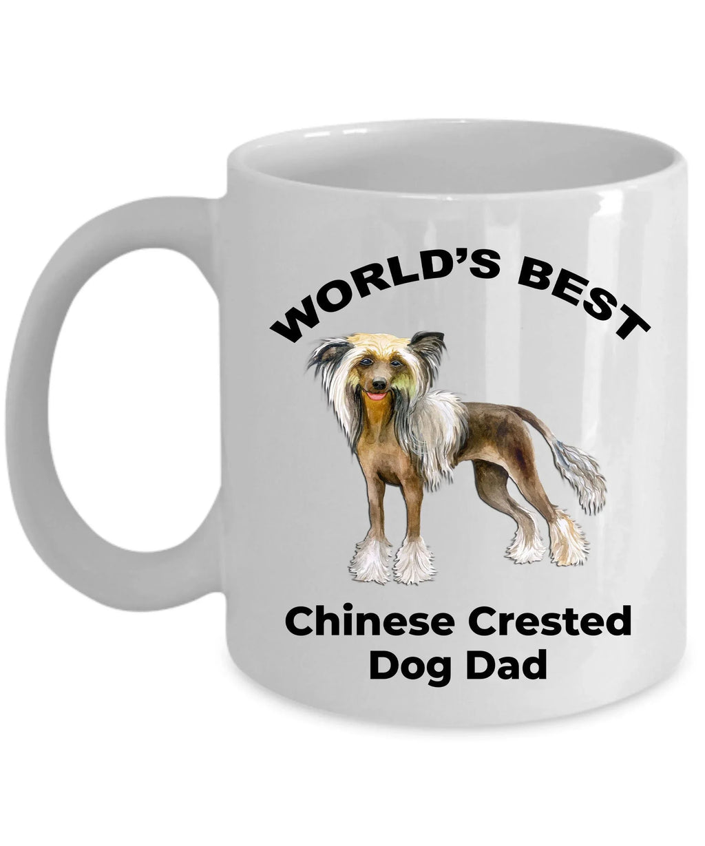Chinese Crested Best Dog Dad custom ceramic coffee mug white, two-tone black red, navy, pink