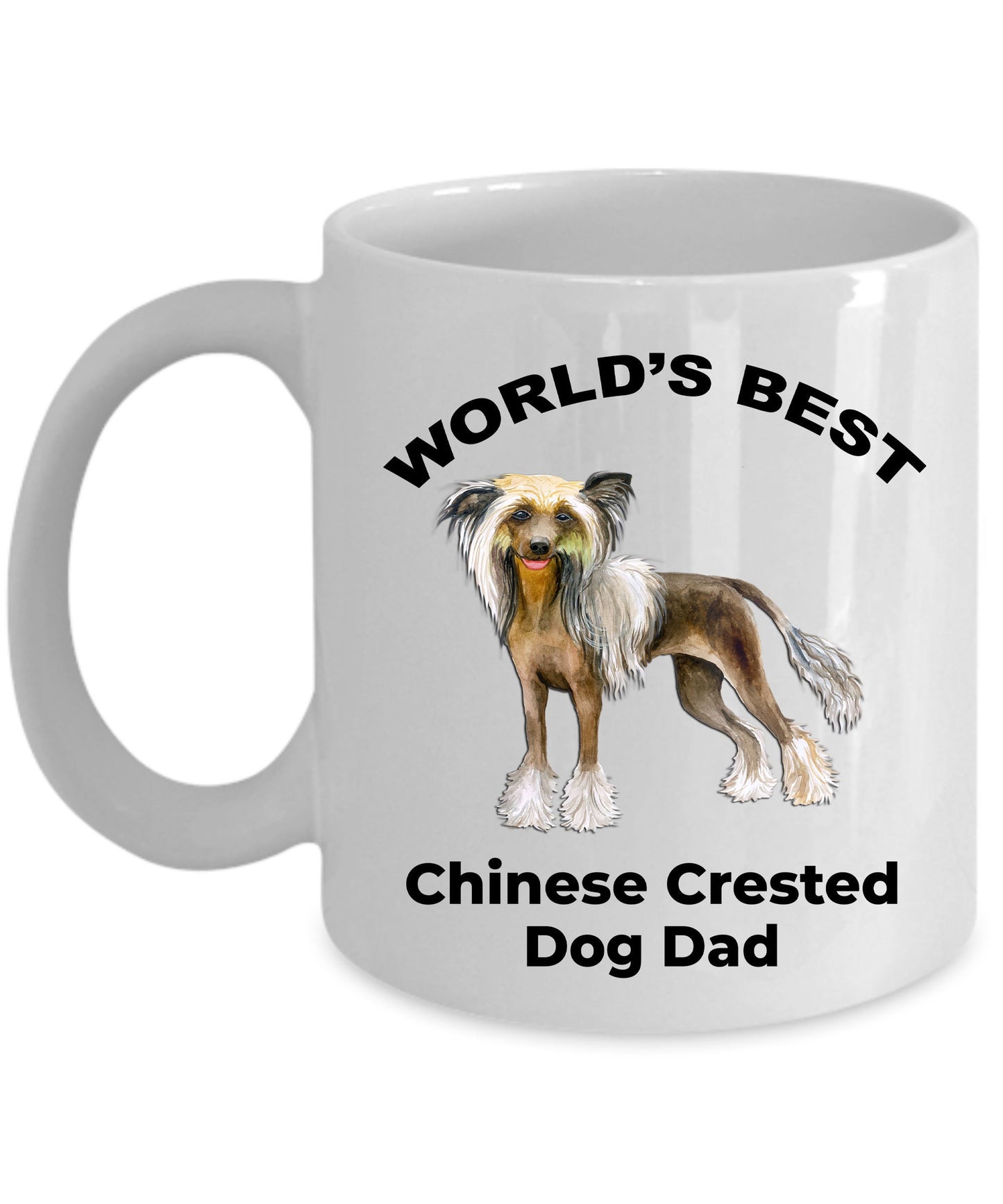 Chinese Crested Best Dog Dad custom ceramic coffee mug white, two-tone black red, navy, pink - Mallard Moon Gift Shop