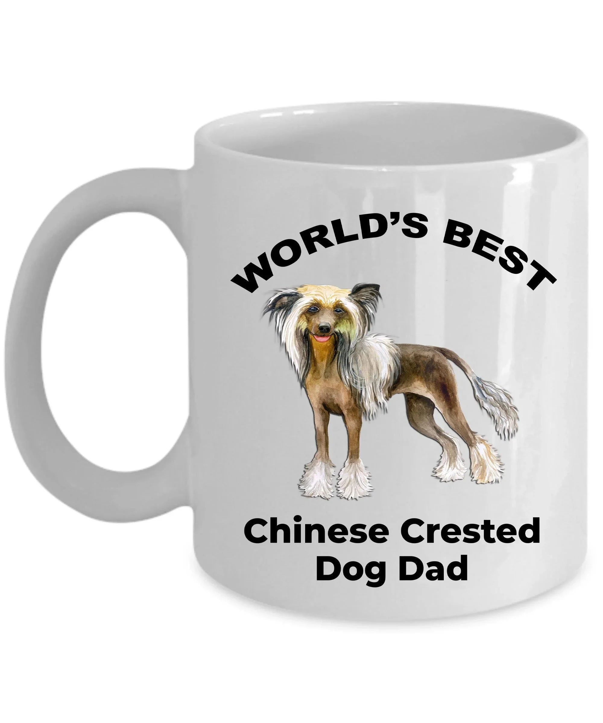 Chinese Crested Best Dog Dad custom ceramic coffee mug white, two-tone black red, navy, pink