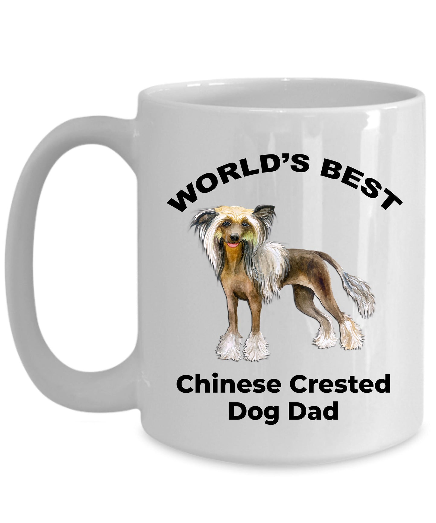 Chinese Crested Best Dog Dad custom ceramic coffee mug white, two-tone black red, navy, pink - Mallard Moon Gift Shop