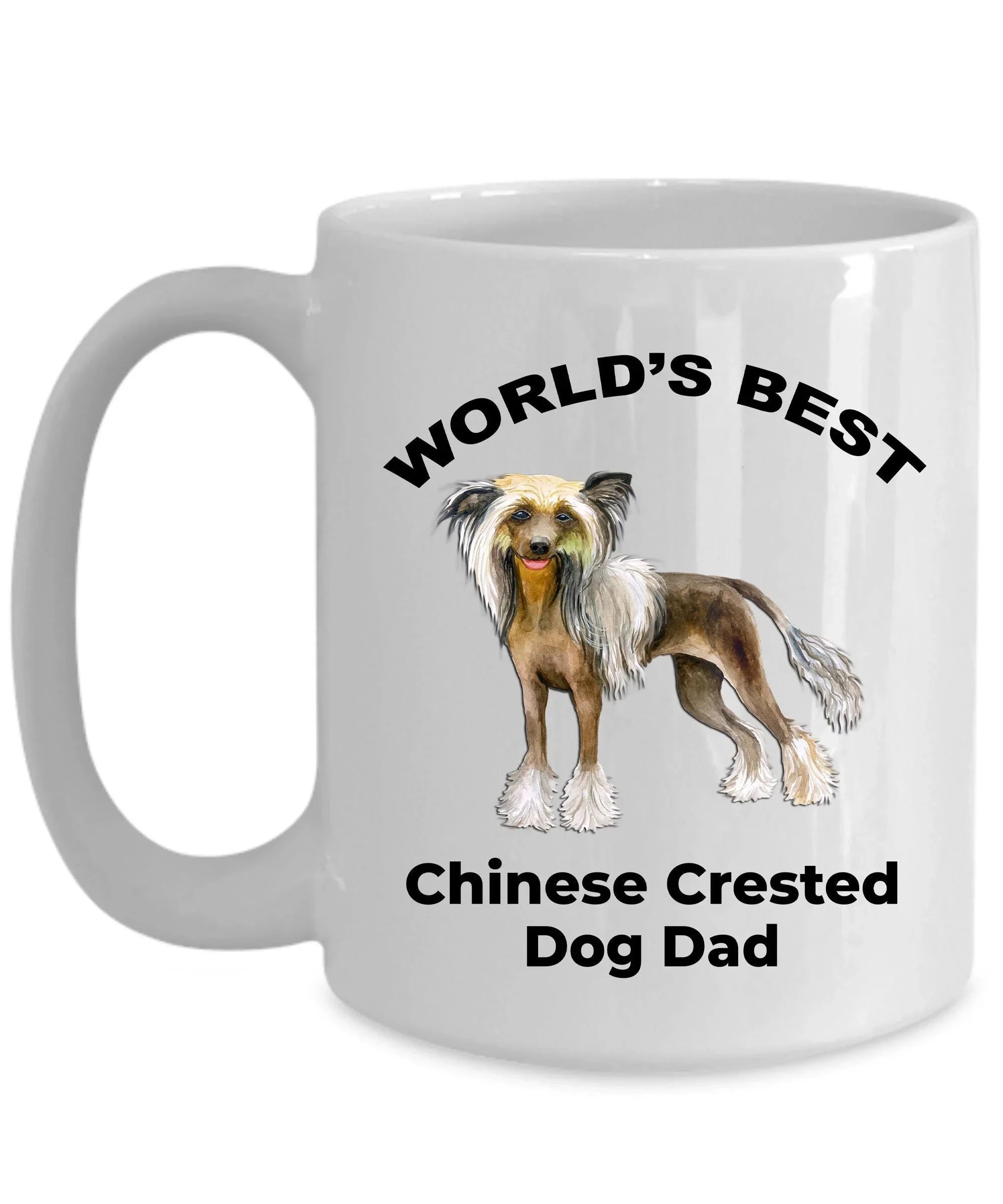 Chinese Crested Best Dog Dad custom ceramic coffee mug white, two-tone black red, navy, pink