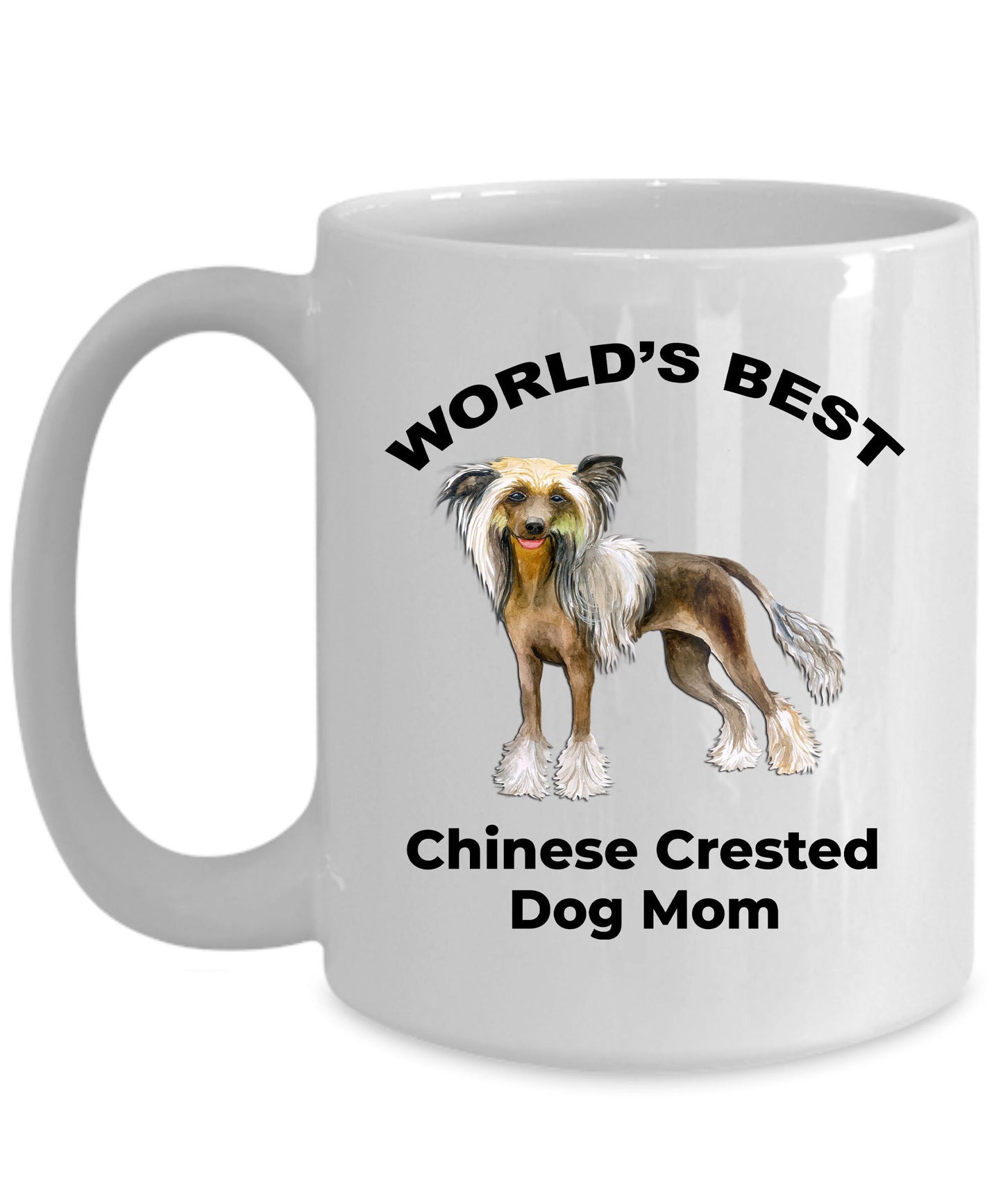 Chinese Crested Best Dog Mom custom ceramic coffee mug white, two-tone black, red, navy, pink - Mallard Moon Gift Shop