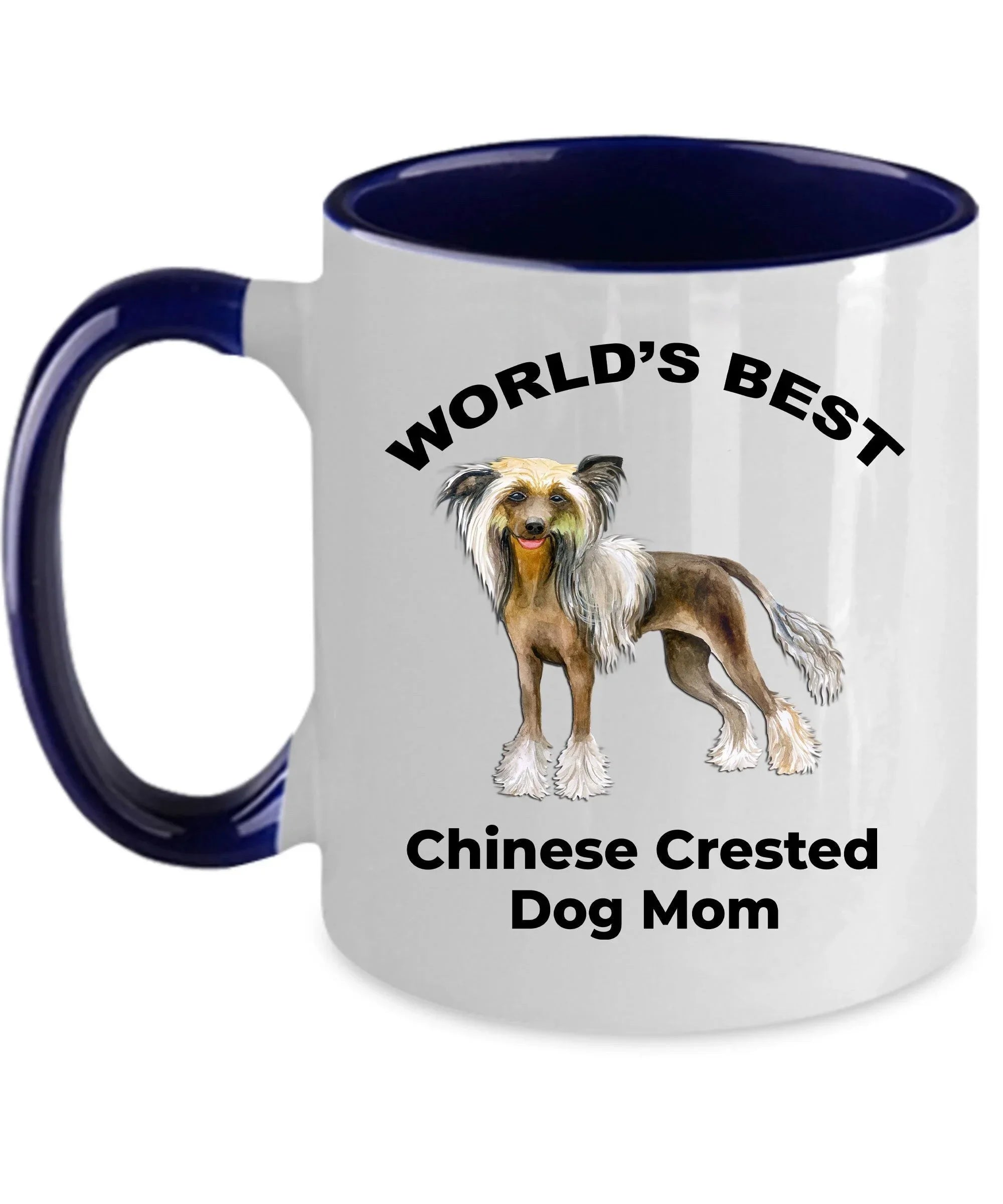 Chinese Crested Best Dog Mom custom ceramic coffee mug white, two-tone black, red, navy, pink