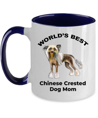 Chinese Crested Best Dog Mom custom ceramic coffee mug white, two-tone black, red, navy, pink - Mallard Moon Gift Shop