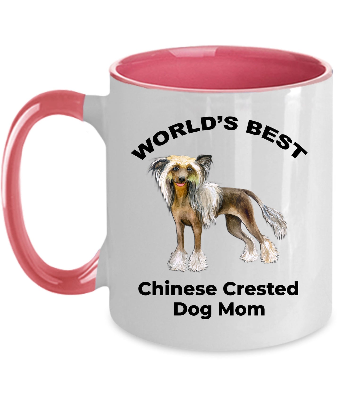 Chinese Crested Best Dog Mom custom ceramic coffee mug white, two-tone black, red, navy, pink - Mallard Moon Gift Shop