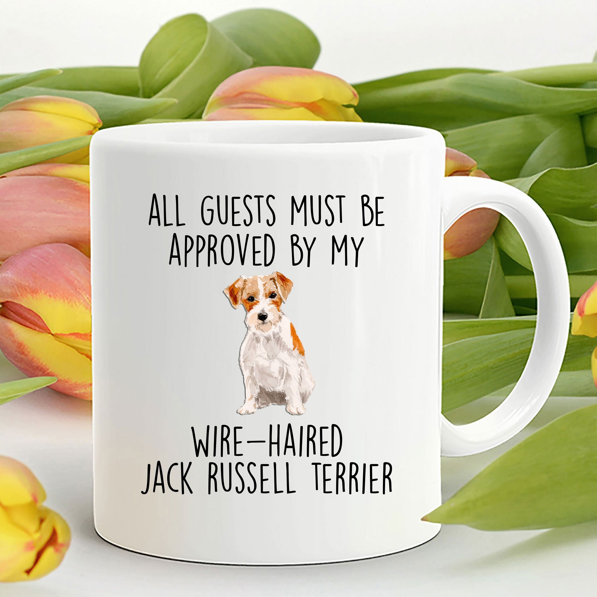 Funny Wire-haired Jack Russell Terrier Dog Custom ceramic coffee mug - Guests Must be Approved - Mallard Moon Gift Shop