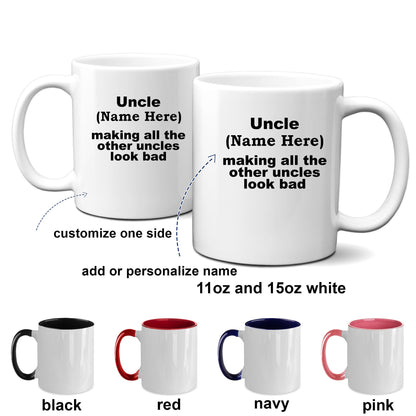 Custom Uncle Mug - Personalized mug for your favorite uncle white ceramic coffee cup, two-tone black, navy, red, pink - Mallard Moon Gift Shop