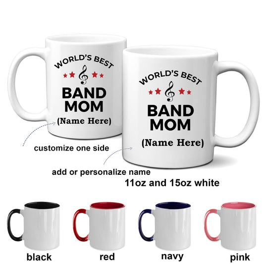 Best Band Mom Ceramic Coffee Mug Personalized white, two-tone black, red, navy, pink - Mallard Moon Gift Shop