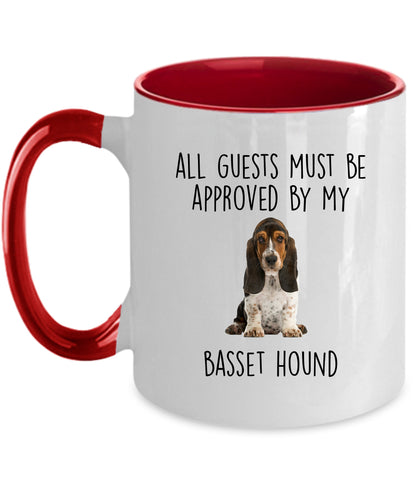 Funny Basset Hound puppy dog custom ceramic coffee mug - guests must be approved - Mallard Moon Gift Shop