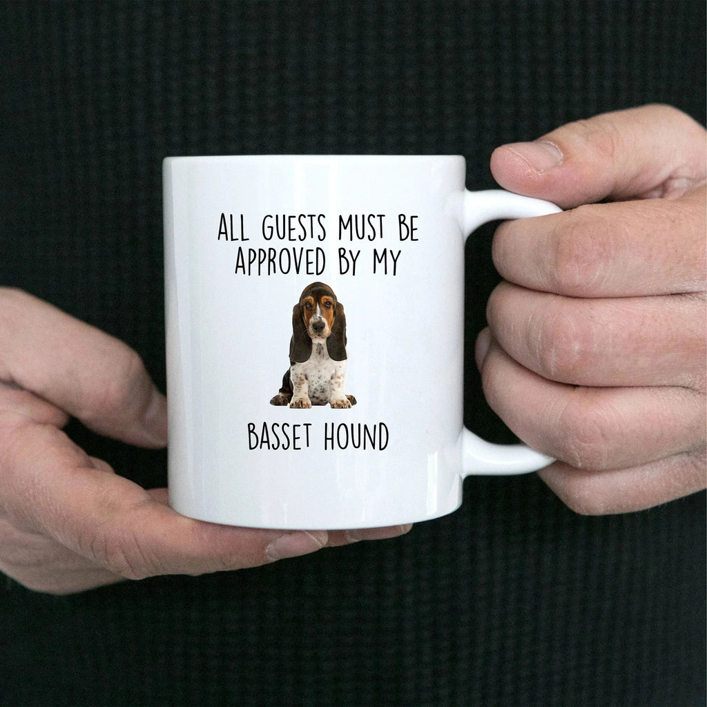 Funny Basset Hound puppy dog custom ceramic coffee mug - guests must be approved