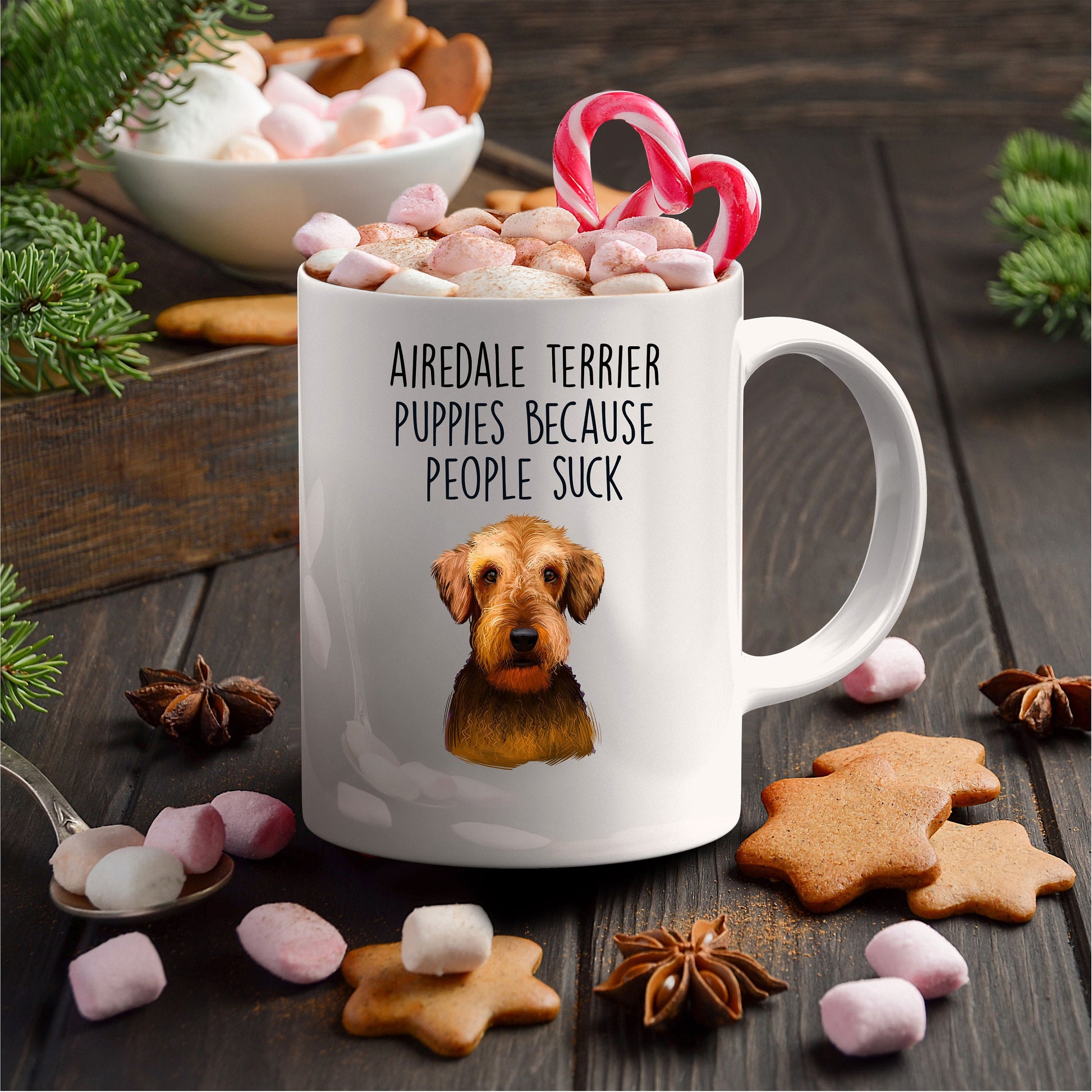 Airedale Terrier Puppies Because People Suck - Funny Dog Custom Ceramic Mug - Mallard Moon Gift Shop