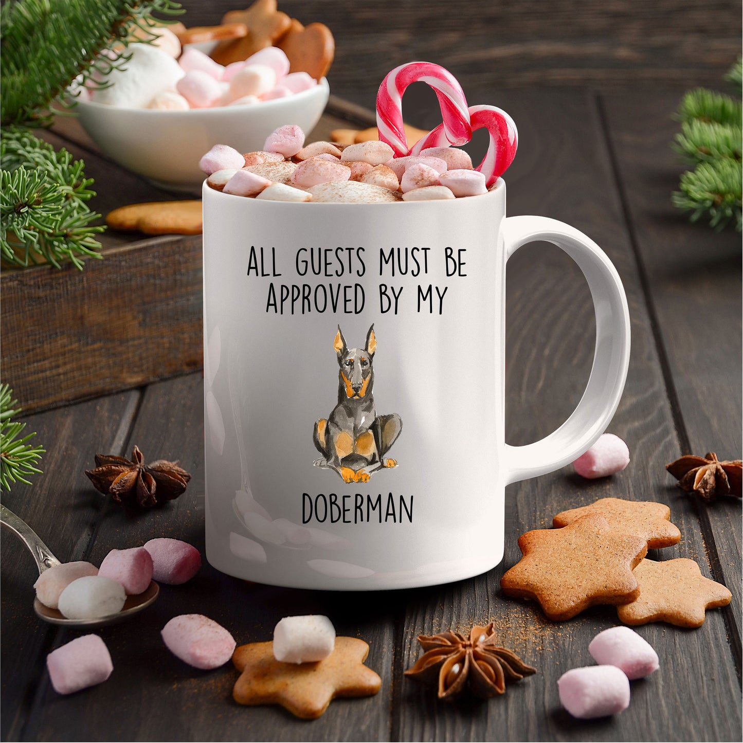 Doberman Pinscher Funny dog ceramic coffee mug All Guests Must be Approved by my Doberman personalized custom photo cup