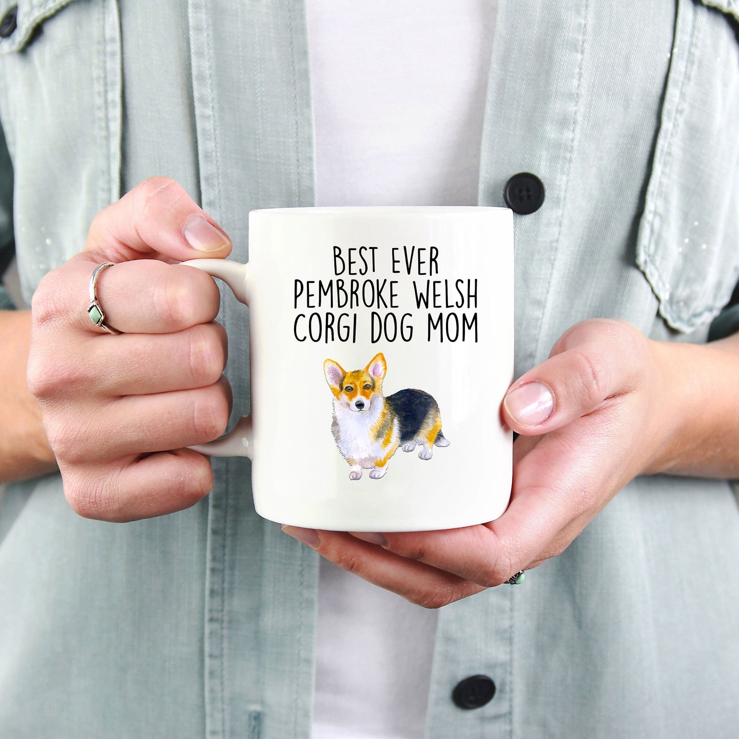 Best Ever Tricolor Pembroke Welsh Corgi Dog Mom Custom Ceramic Mug - Mallard Moon Gift Shop