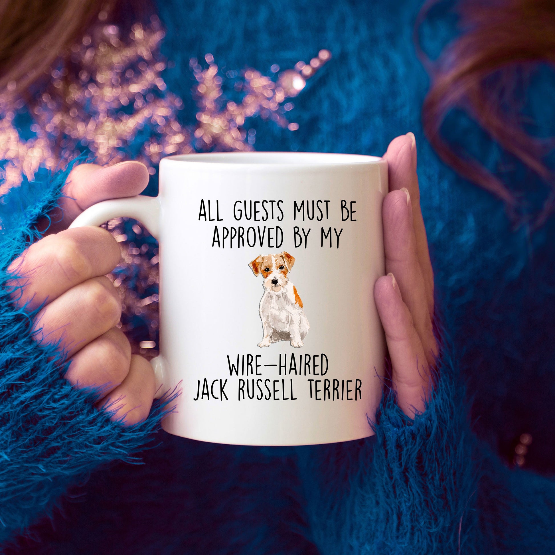 Funny Wire-haired Jack Russell Terrier Dog Custom ceramic coffee mug - Guests Must be Approved - Mallard Moon Gift Shop