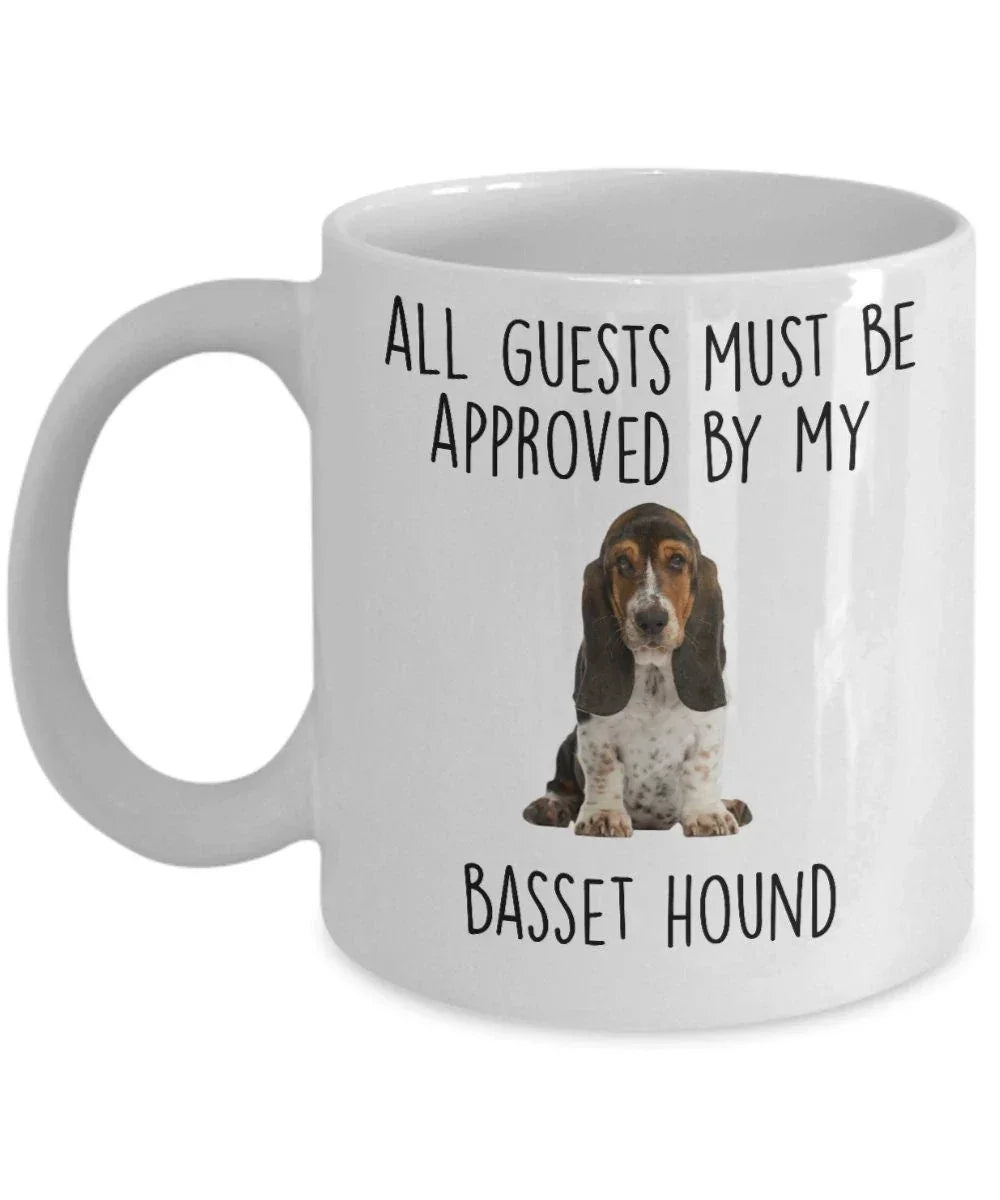 Funny Basset Hound puppy dog custom ceramic coffee mug - guests must be approved