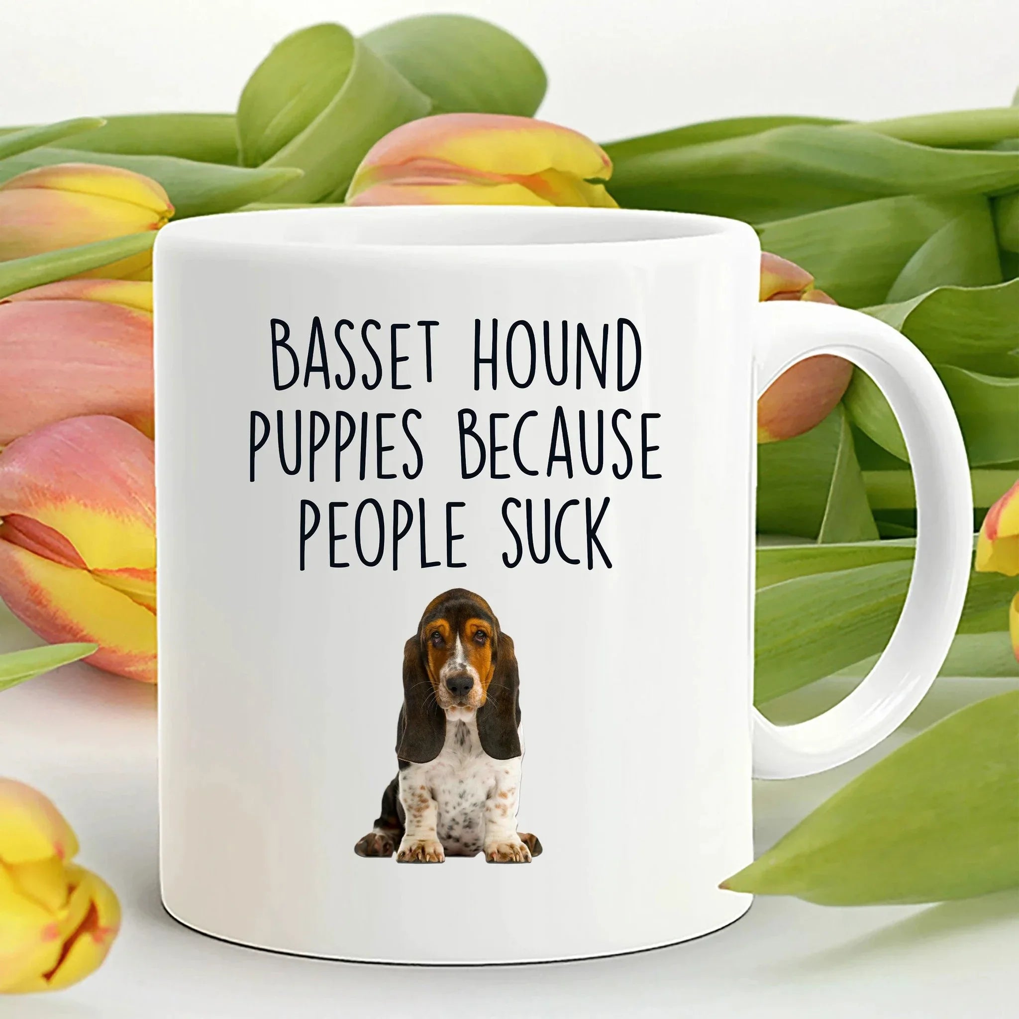 Basset Hound Puppies Because People Suck Funny Dog Custom ceramic coffee mug