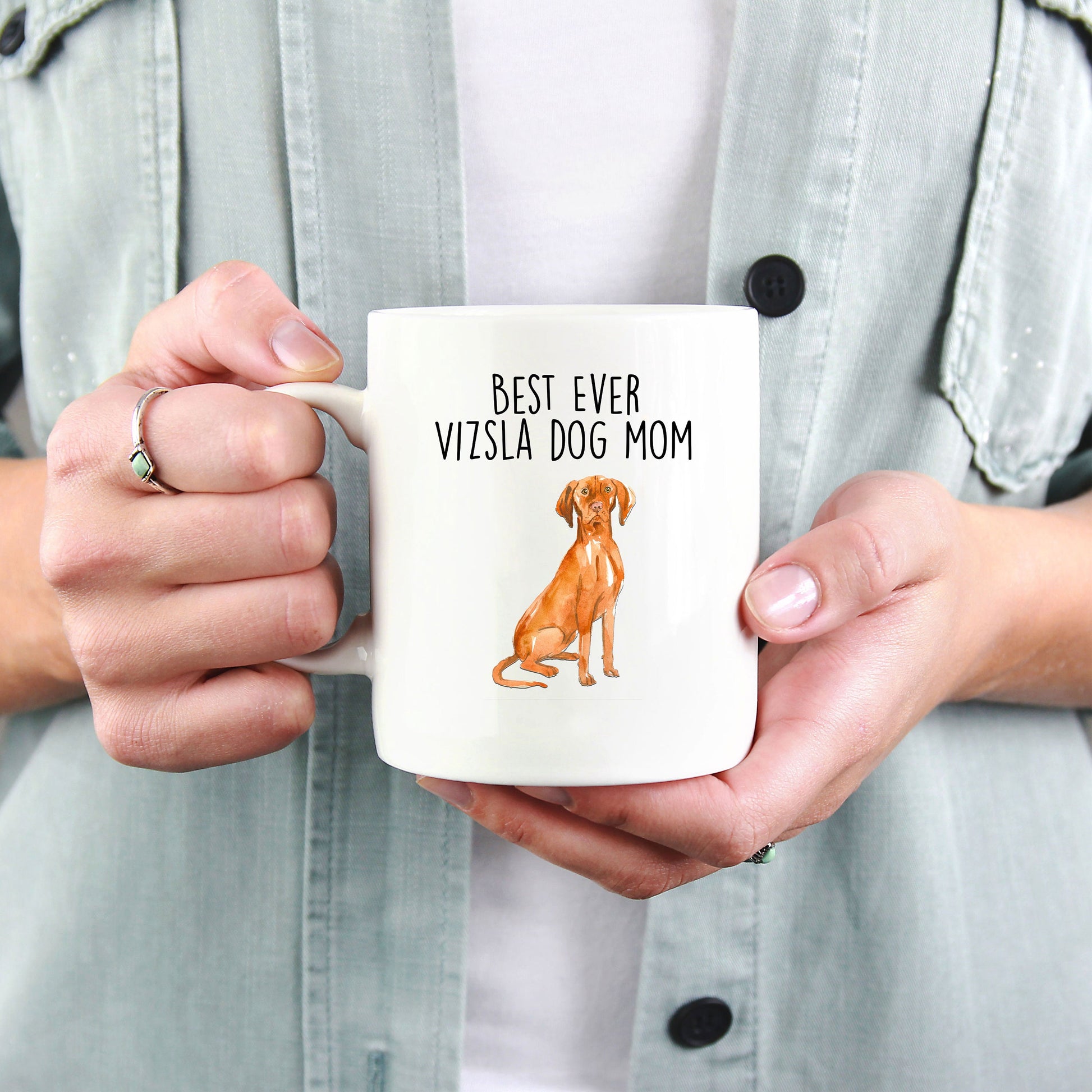 Best Ever Vizsla Dog Mom Custom Ceramic Coffee Mug - Mallard Moon Gift Shop