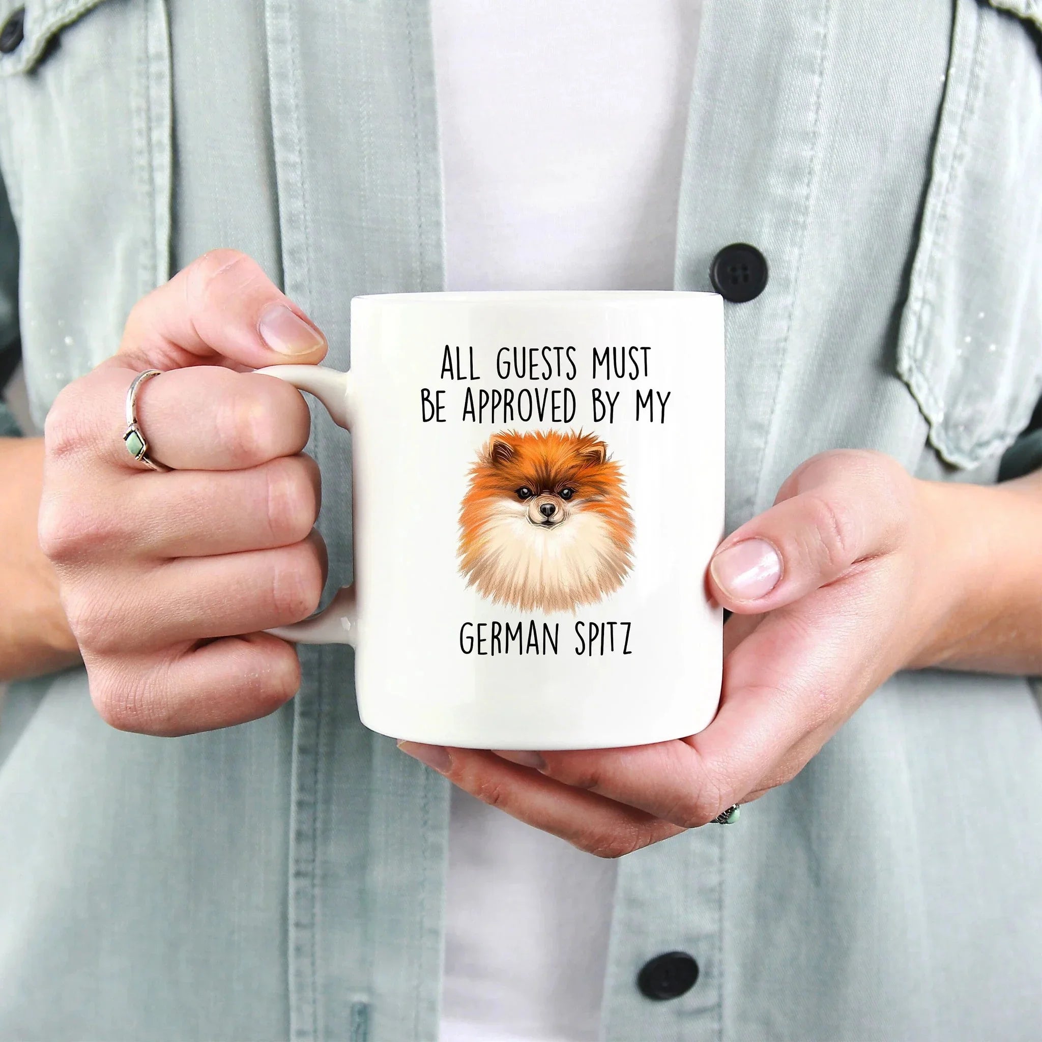 Funny German Spitz Ceramic Mug All Guests must be approved by my Dog