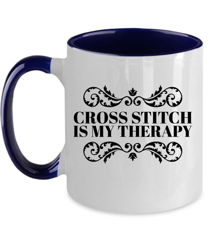 Cross Stitch Ceramic Coffee Mug Cross Stitch is My Therapy - Mallard Moon Gift Shop