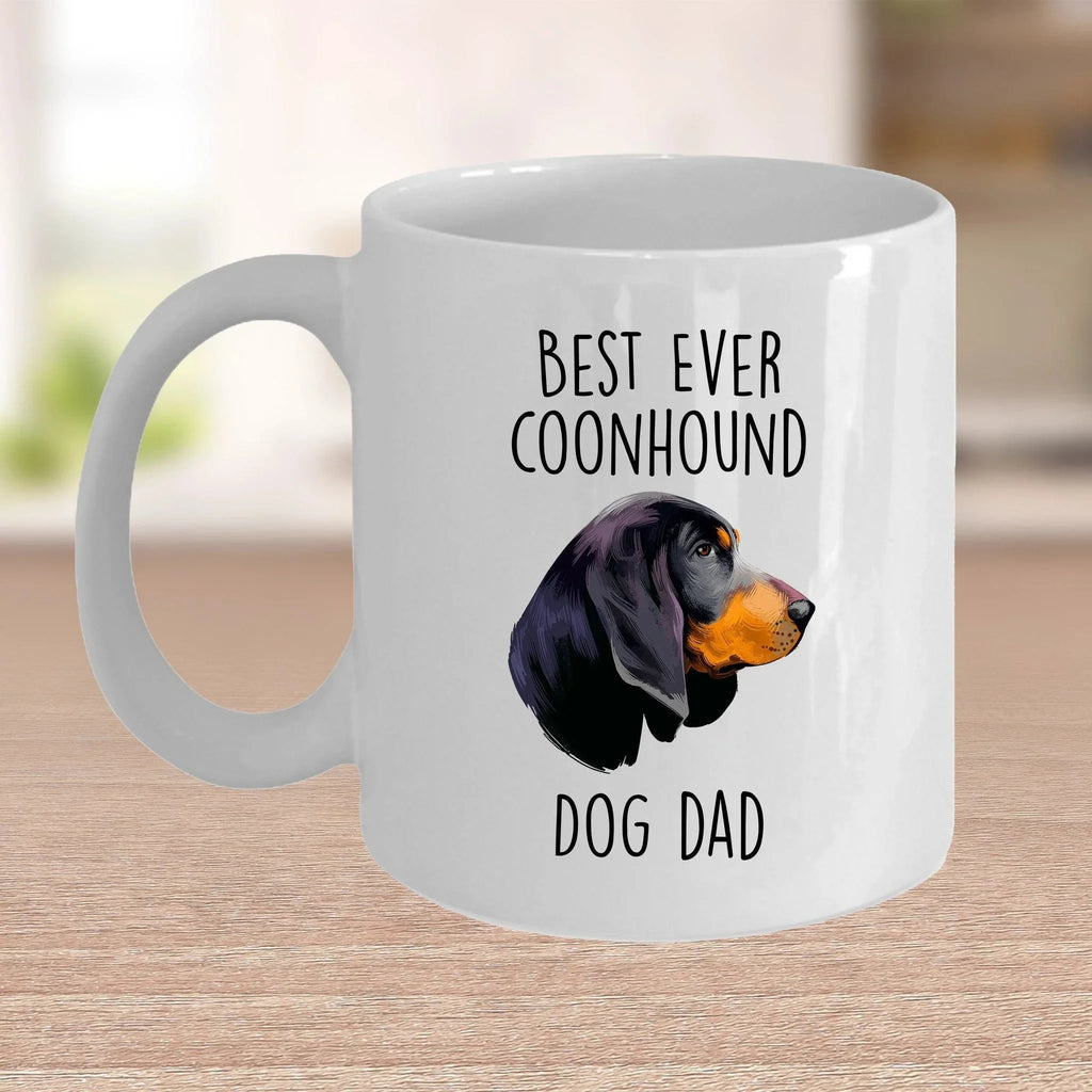 Black and Tan Coonhound Best Dog Dad Ever Custom Ceramic Coffee Mug White Two-tone Birthday Father's Day Gift for Men