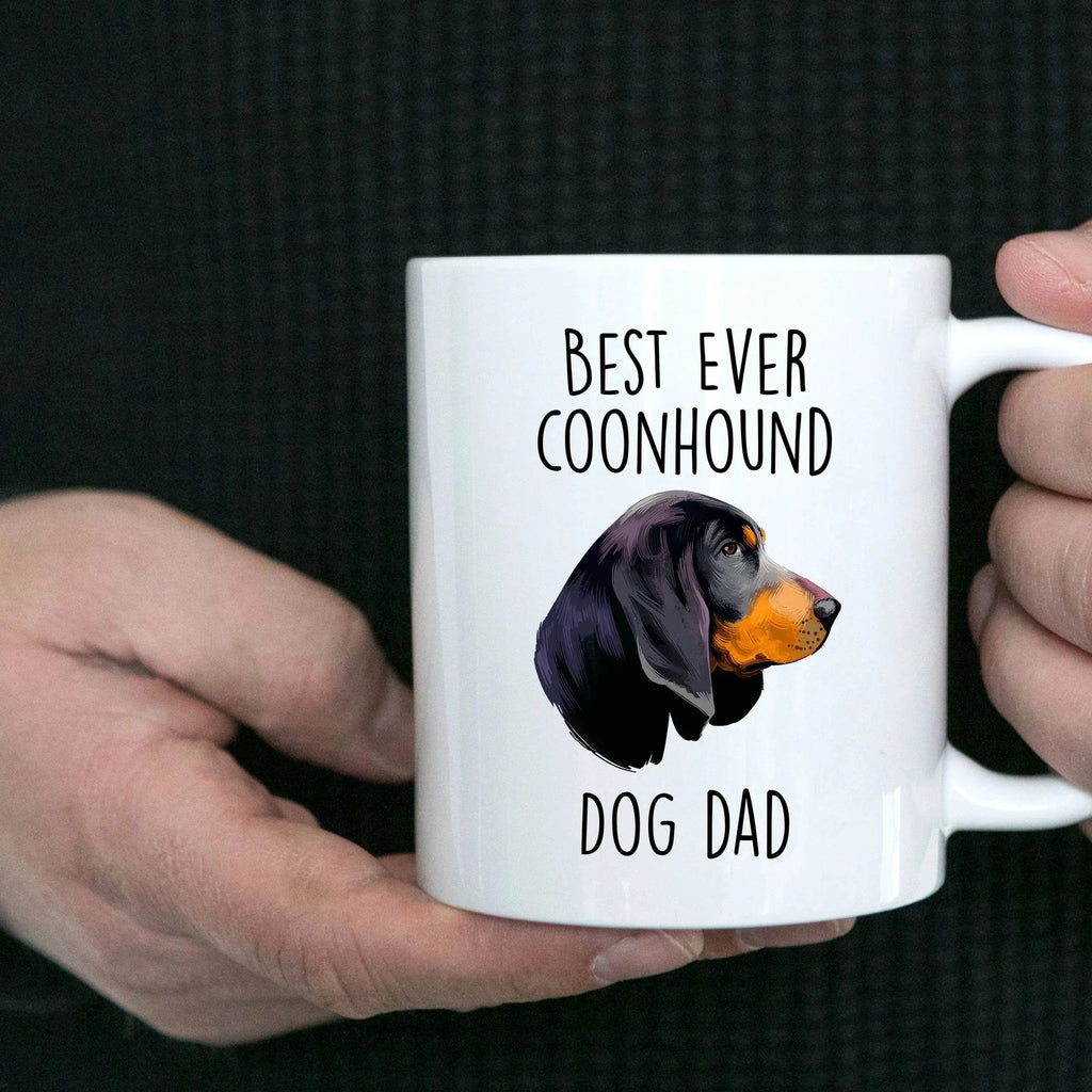 Black and Tan Coonhound Best Dog Dad Ever Custom Ceramic Coffee Mug White Two-tone Birthday Father's Day Gift for Men