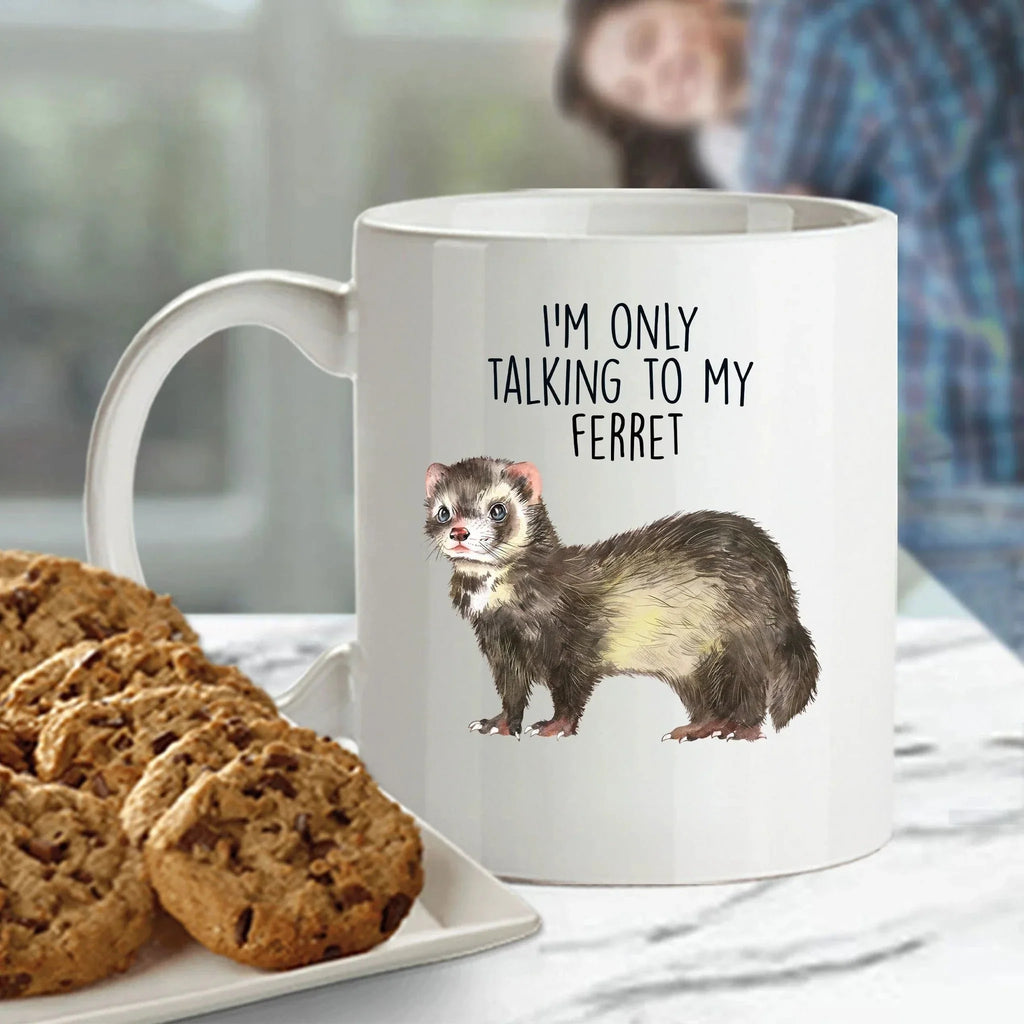 Funny Ferret Custom coffee mug - white ceramic and two tone color - I'm Only Talking To My Ferret