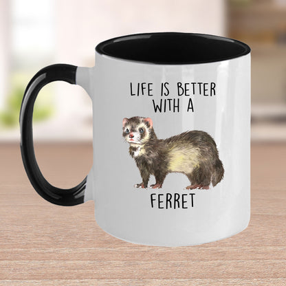 Funny Ferret Custom coffee mug - white ceramic and two tone color -Life Is Better With A Ferret - Mallard Moon Gift Shop