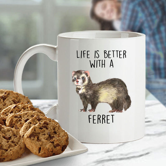 Funny Ferret Custom coffee mug - white ceramic and two tone color -Life Is Better With A Ferret - Mallard Moon Gift Shop