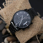Custom Engraved Black Chronograph Wrist Watch Father's Day Birthday Best Gift for Men Dad Husband Boss Boyfriend