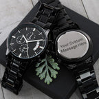 Custom Engraved Black Chronograph Wrist Watch Father's Day Birthday Best Gift for Men Dad Husband Boss Boyfriend