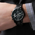 Custom Engraved Black Chronograph Wrist Watch Father's Day Birthday Best Gift for Men Dad Husband Boss Boyfriend