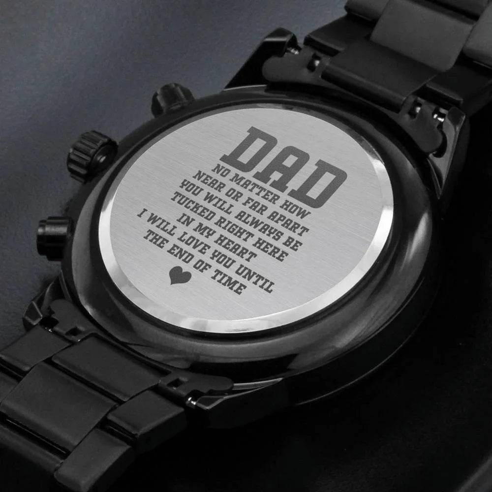 Dad Custom Engraved Black Chronograph Wrist Watch Father's Day Birthday Best Gift