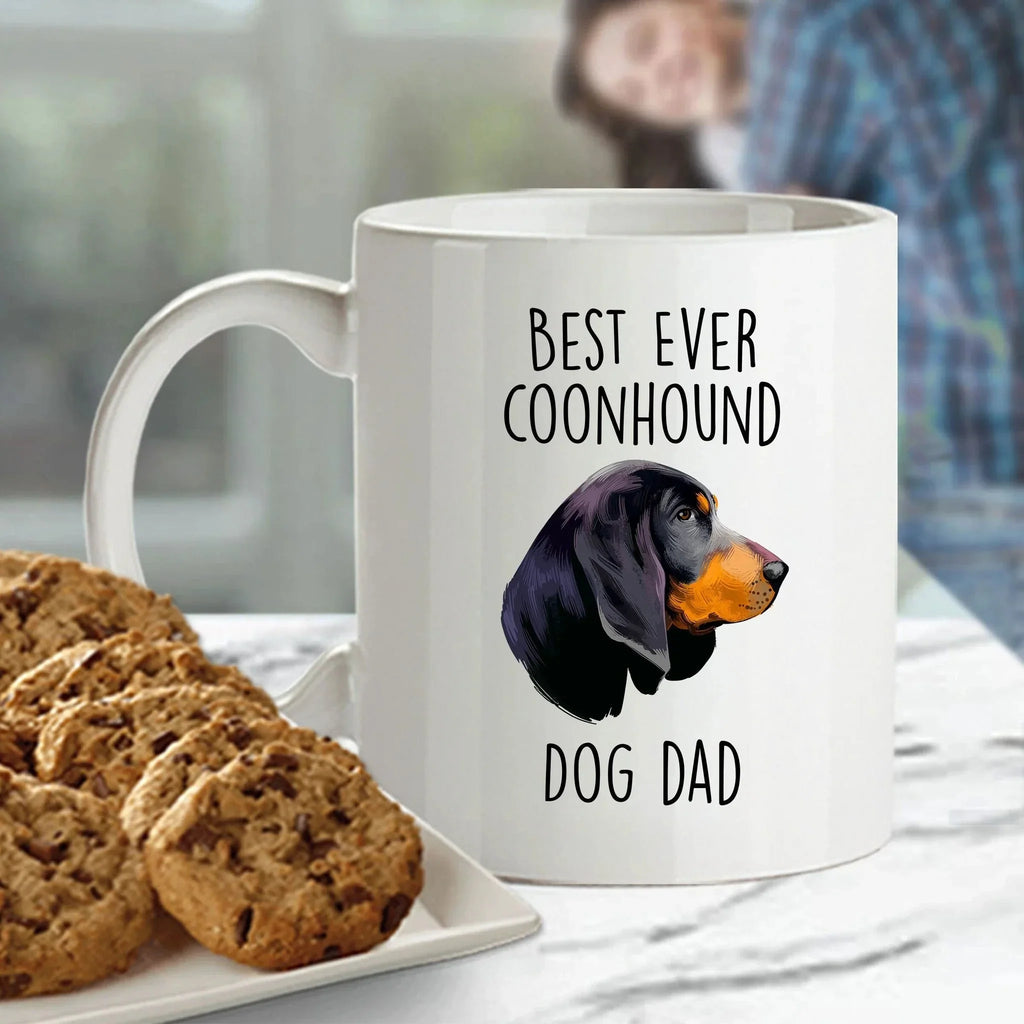 Black and Tan Coonhound Best Dog Dad Ever Custom Ceramic Coffee Mug White Two-tone Birthday Father's Day Gift for Men