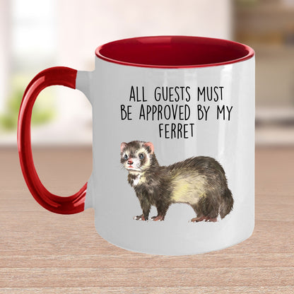 Funny Ferret Custom coffee mug - white ceramic and two tone color - All Guests Must be Approved By My Ferret - Mallard Moon Gift Shop