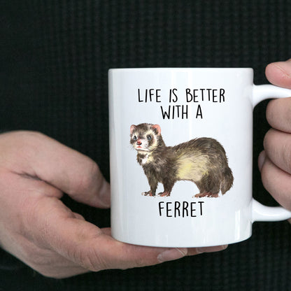 Funny Ferret Custom coffee mug - white ceramic and two tone color -Life Is Better With A Ferret - Mallard Moon Gift Shop