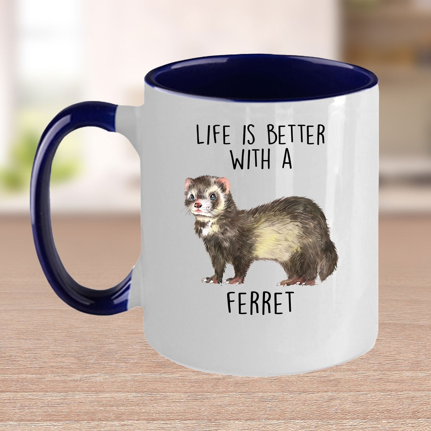 Funny Ferret Custom coffee mug - white ceramic and two tone color -Life Is Better With A Ferret - Mallard Moon Gift Shop