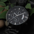 Custom Engraved Black Chronograph Wrist Watch Father's Day Birthday Best Gift for Men Dad Husband Boss Boyfriend