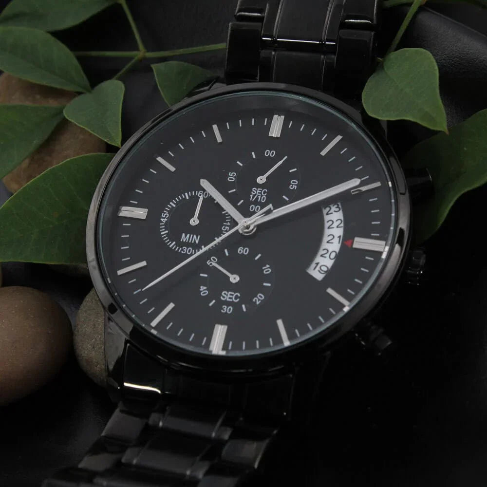 Dad Custom Engraved Black Chronograph Wrist Watch Father's Day Birthday Best Gift