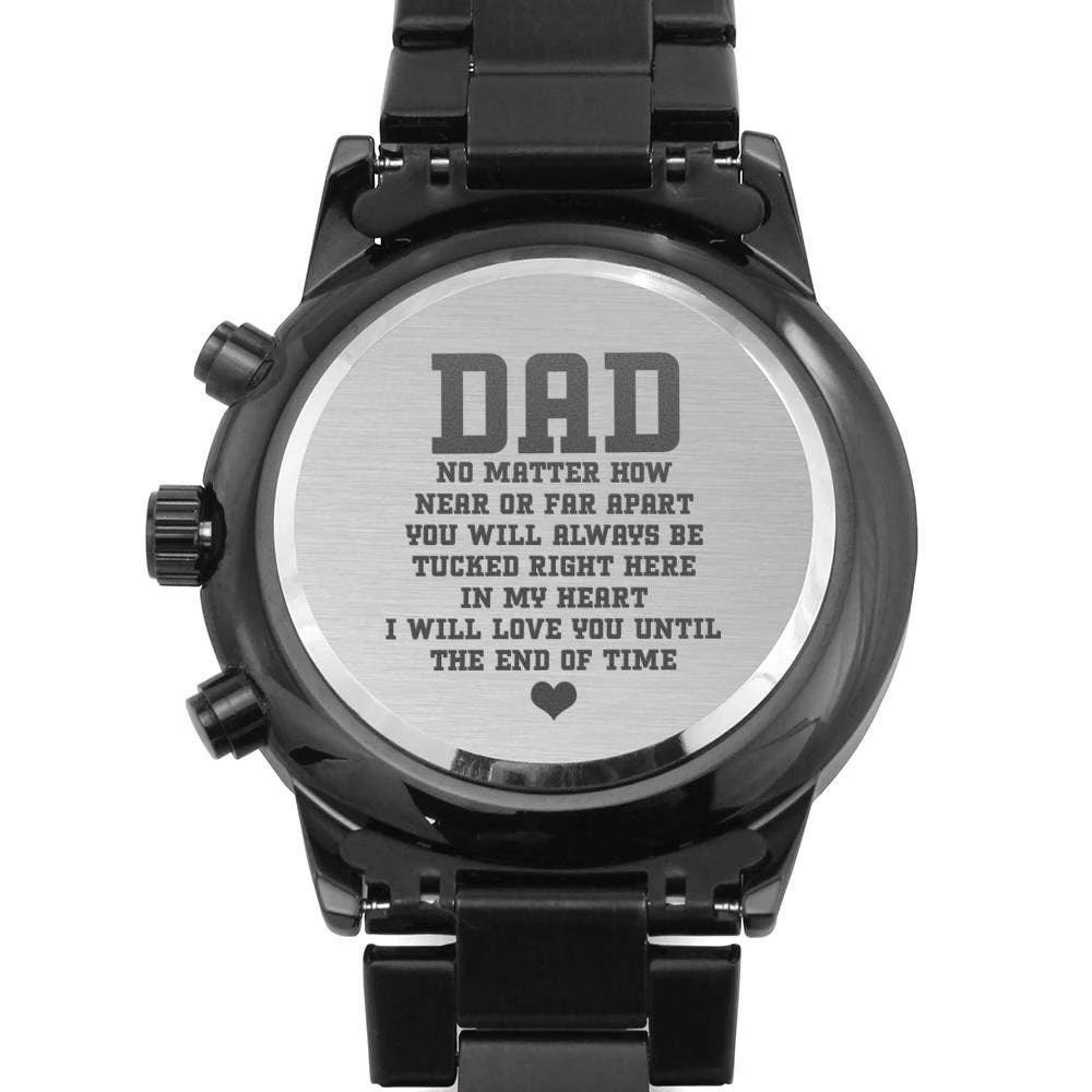 Dad Custom Engraved Black Chronograph Wrist Watch Father's Day Birthday Best Gift