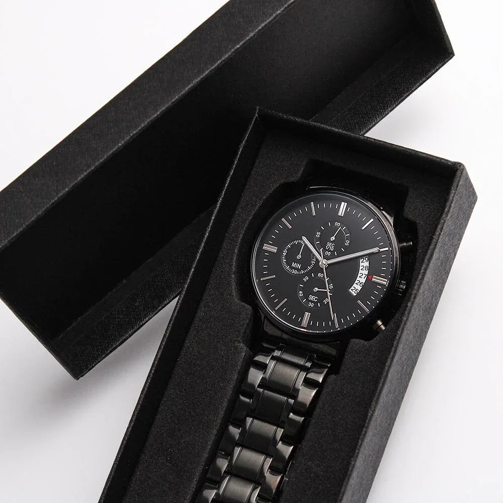 Dad Custom Engraved Black Chronograph Wrist Watch Father's Day Birthday Best Gift