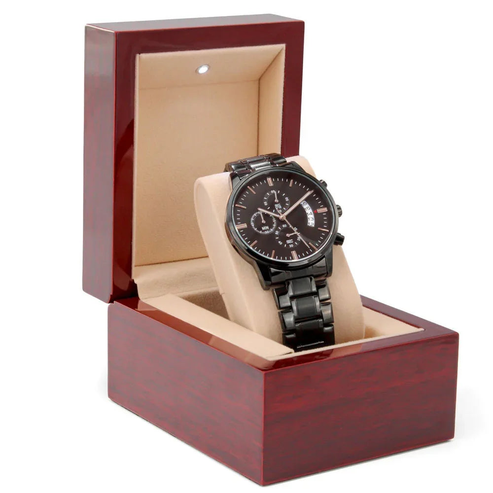 Dad Custom Engraved Black Chronograph Wrist Watch Father's Day Birthday Best Gift