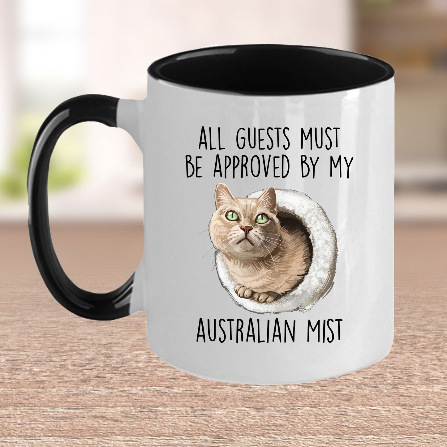 Australian Mist Cat Funny Coffee Mug - All Guests Must Be Approved - Mallard Moon Gift Shop