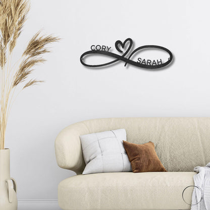 Infinity Couples Love Custom Name Steel Wall Sign Metal Art - Mallard Moon Gift Shop