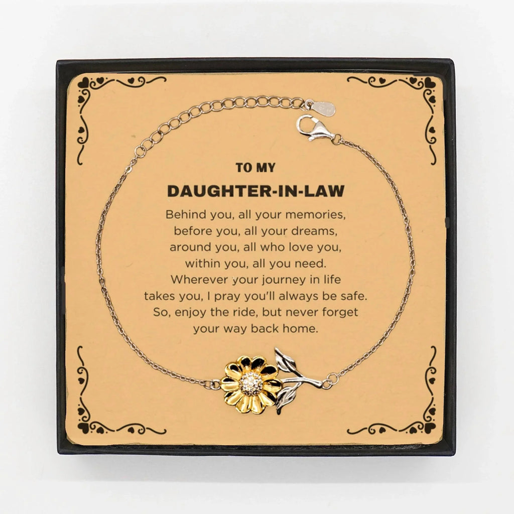 Inspirational Daughter-In-Law Sunflower Bracelet - Behind you, all your Memories, Before you, all your Dreams - Birthday, Christmas Gifts