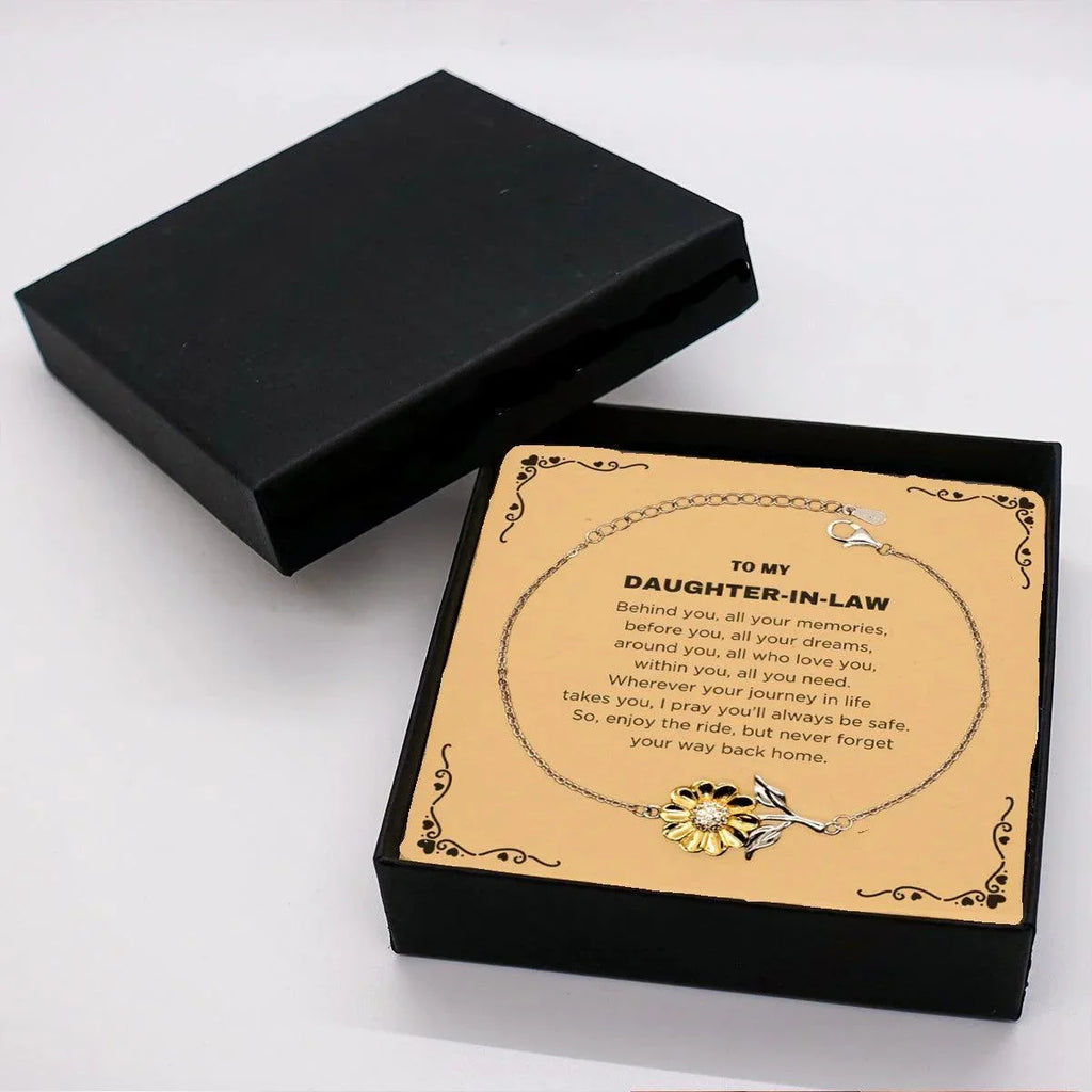 Inspirational Daughter-In-Law Sunflower Bracelet - Behind you, all your Memories, Before you, all your Dreams - Birthday, Christmas Gifts