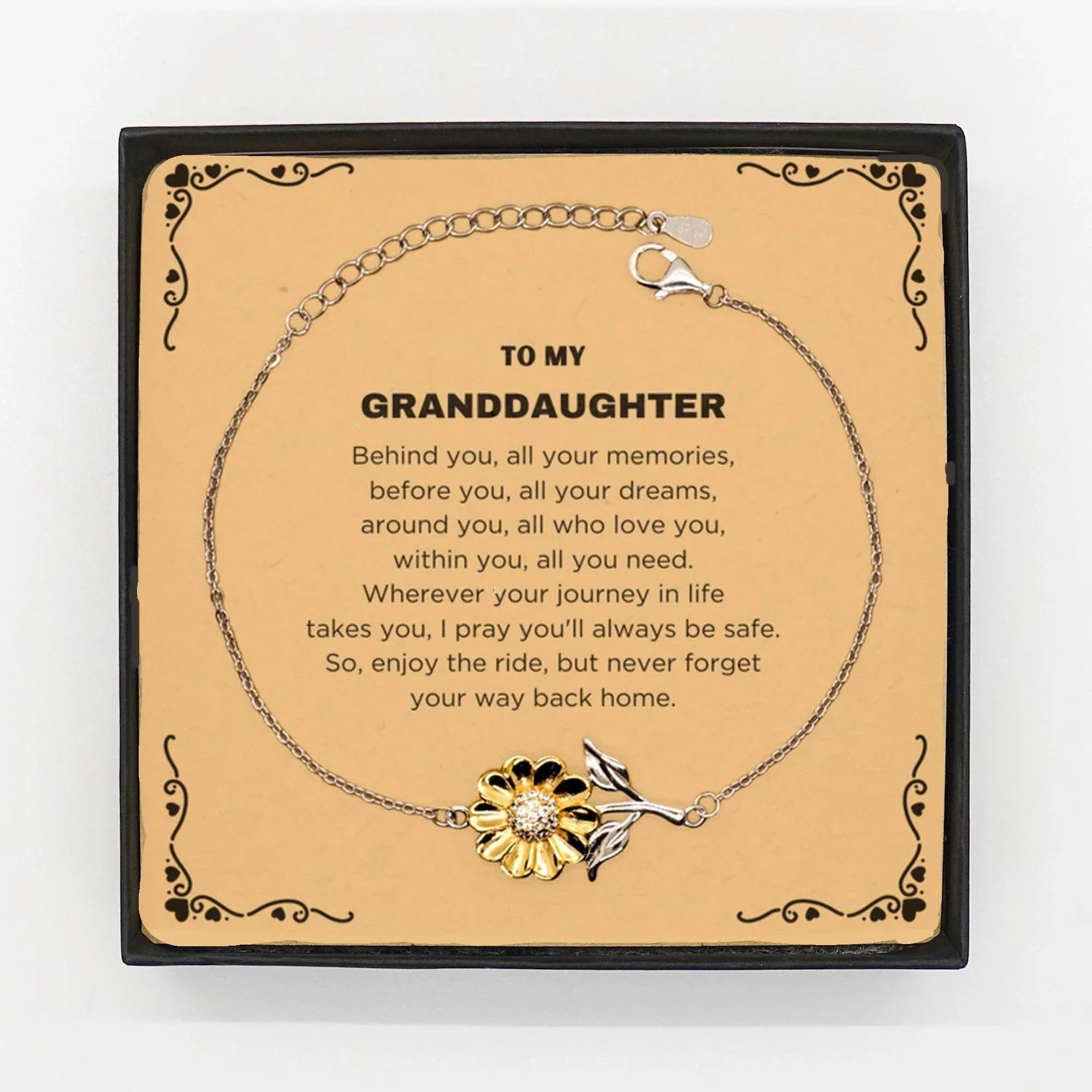 Inspirational Granddaughter Sunflower Bracelet - Behind you, all your Memories, Before you, all your Dreams - Birthday, Christmas Holiday Gifts