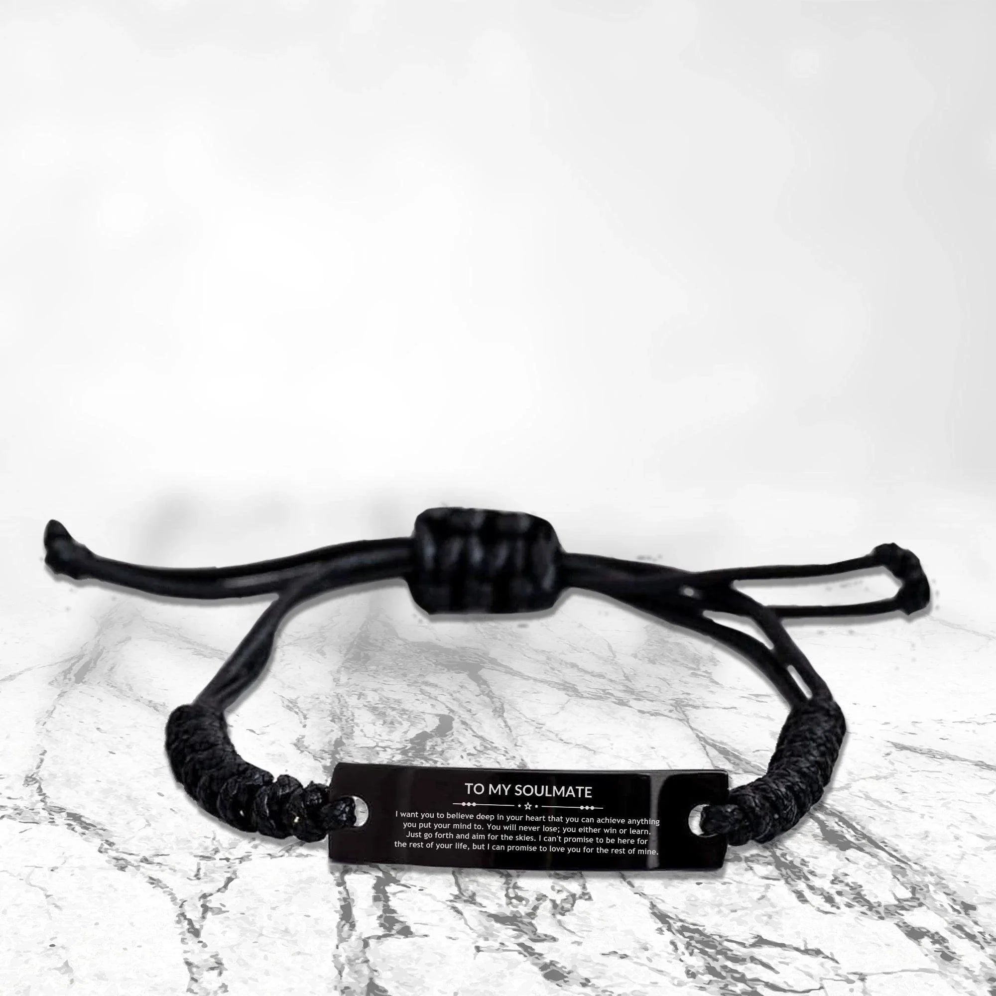 Inspirational Soulmate Engraved Black Rope Bracelet - Behind you, all your Memories, Before you, all your Dreams - Birthday, Christmas Holiday Gifts